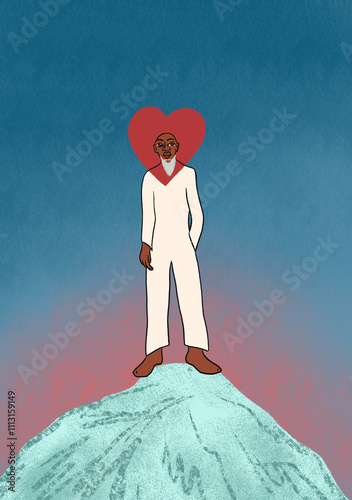 Wise old man at the top of a mountain