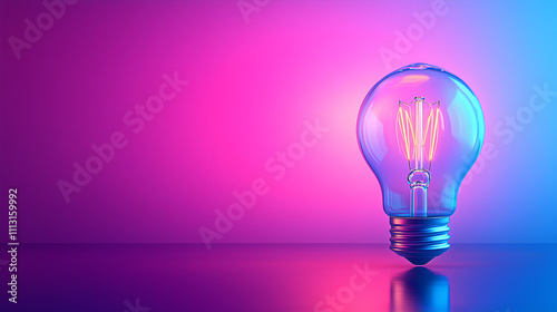  glowing light bulb on a gradient background. A minimal concept of an idea, innovation, and inspiration in business or education, with copy space.