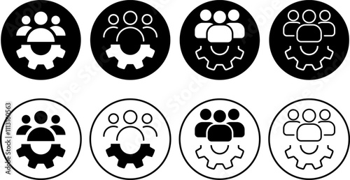 Set of People group with gear icon. enterprise workflow. people group council. Teamwork process symbols 