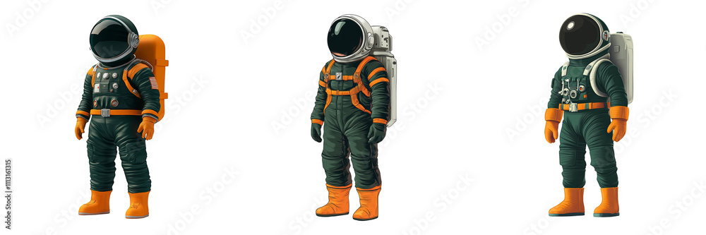 astronaut character animated style in green and orange suit - 3D Set Isolated On Transparent Background PNG astronaut character animated style in green and orange suit - 3D Set Isolated On Transparent Background PNG