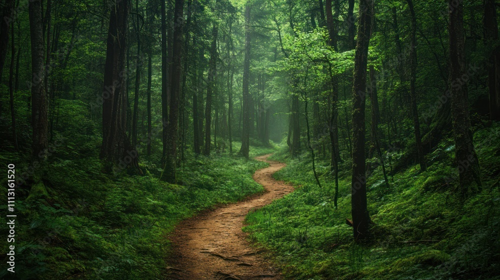 Fototapeta premium Enchanted Forest Path: A Mystical Journey Through Verdant Woods