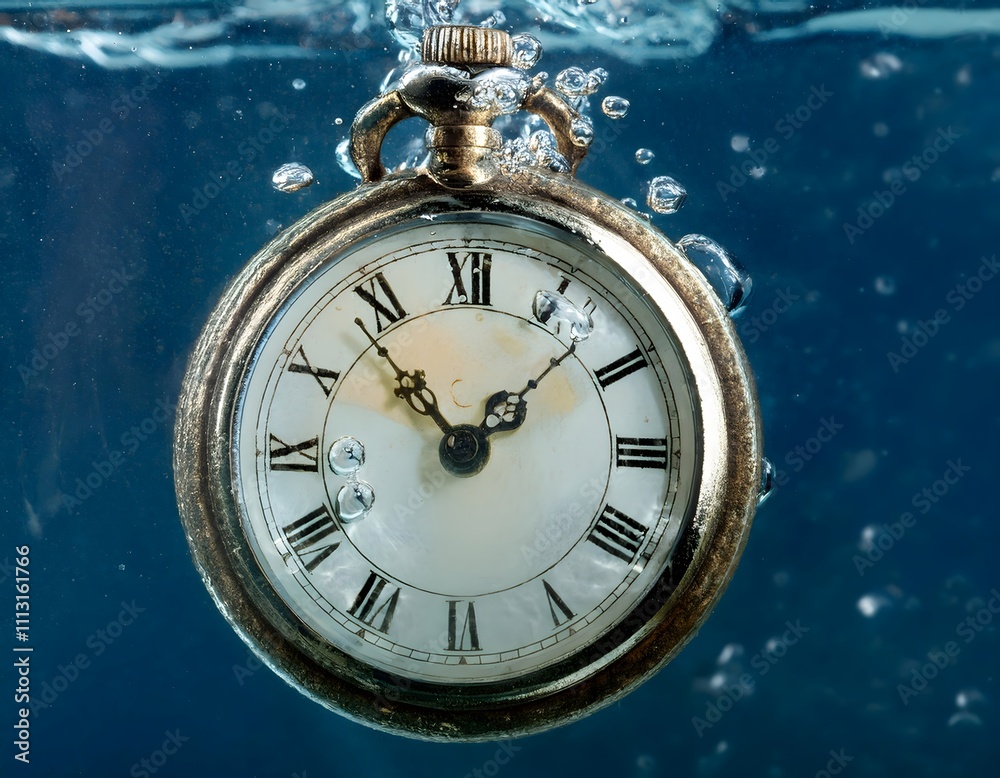Submerged Antique Pocket Watch with Roman Numerals Submerged Antique Pocket Watch with Roman Numerals