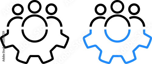 Set of People group with gear icon. enterprise workflow. people group council. Teamwork process symbols 