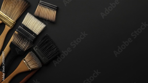 Display of various brush models and colors, with a black background. photo