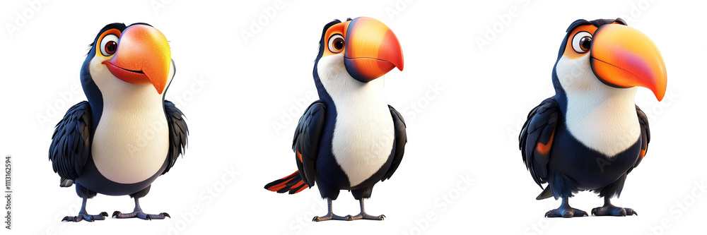Obraz premium Cartoon style bird - 3D Set Isolated On Transparent Background PNG