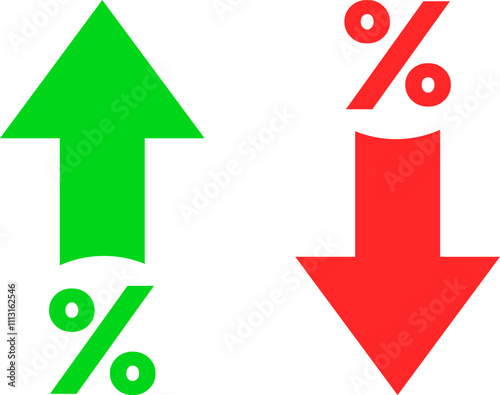 Set of Up and down percentage icon. Percent arrow up and down symbols. Financial growth concept