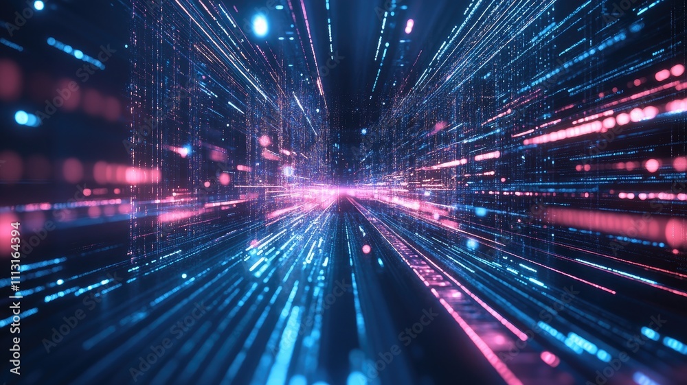 Abstract image of fast-moving data lines in blue and pink hues Abstract image of fast-moving data lines in blue and pink hues