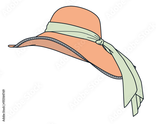 Pilgrim girls wide brimmed bucket hats flat drawing vector mockup template. photo