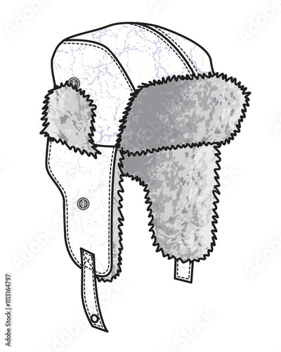 Boys trapper hats vector mockup template technical drawing.