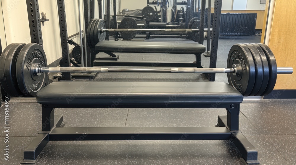 Fototapeta premium Empty weight bench with barbell in a gym.