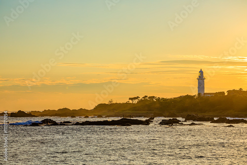 夕方の秋の野島埼灯台　千葉県南房総市　Nojimasaki Lighthouse in autumn in the evening. Chiba Pref, Minamiboso City. photo