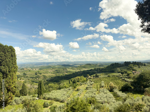 landscape of fields in tuscany in italy