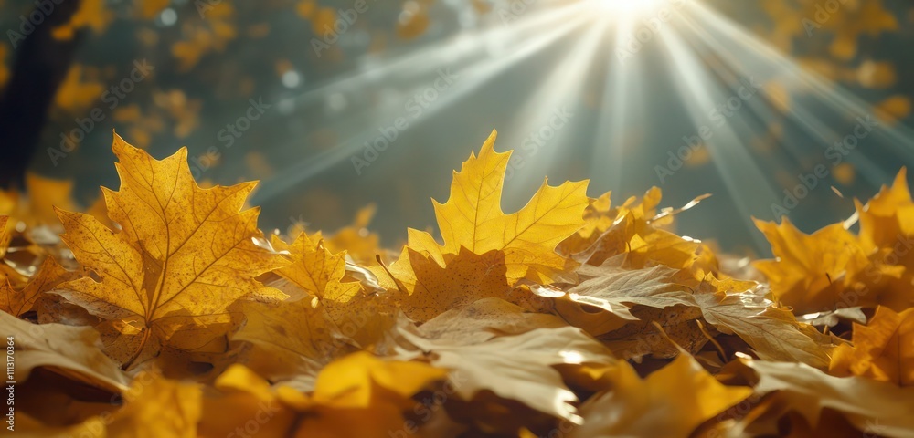 Golden autumn leaves with bright sun rays, creating a soft seasonal look with rich colors. Golden autumn leaves with bright sun rays, creating a soft seasonal look with rich colors.