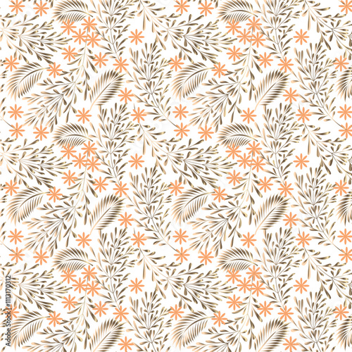 Vibrant Botanical Floral and Foliage Seamless Pattern