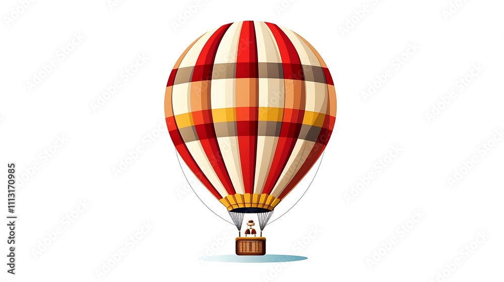 Fototapeta premium Red and beige plaid hot air balloon illustration.