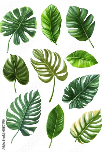 A set of green leaves with some of them being large and some small. The leaves are all different sizes and shapes