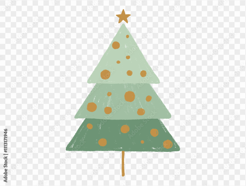 Hand drawn Christmas tree with chalk style decorations and childlike lines on transparent background, perfect for festive designs. vector Hand drawn Christmas tree with chalk style decorations and childlike lines on transparent background, perfect for festive designs. vector
