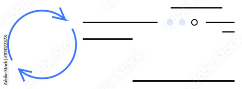 Blue circular arrows rotate indicating cycle with black horizontal lines representing motion or data flow. Ideal for process visualization, communication, cycle illustration, business operations