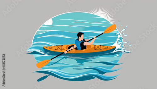 AI generative. Graphic illustration flat design of water sport of kayak activity on the sea. 8