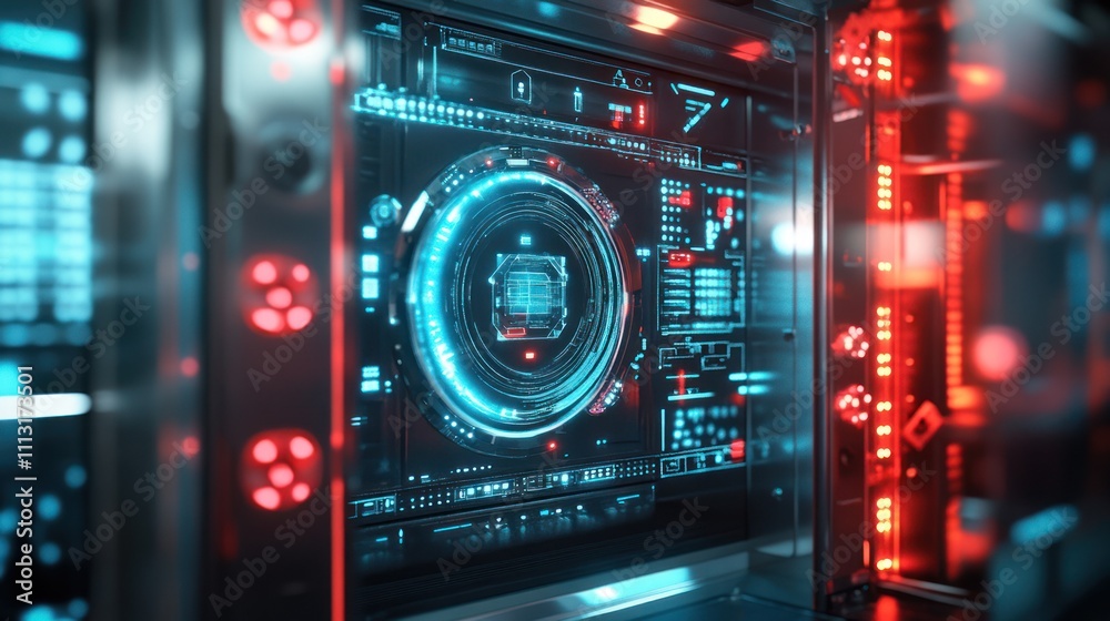 Futuristic digital interface with glowing displays and technological elements. Futuristic digital interface with glowing displays and technological elements.
