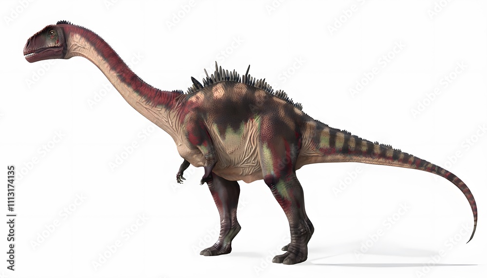 Fototapeta premium Amargasaurus Dinosaur with Spiky Dorsal Features on White Background