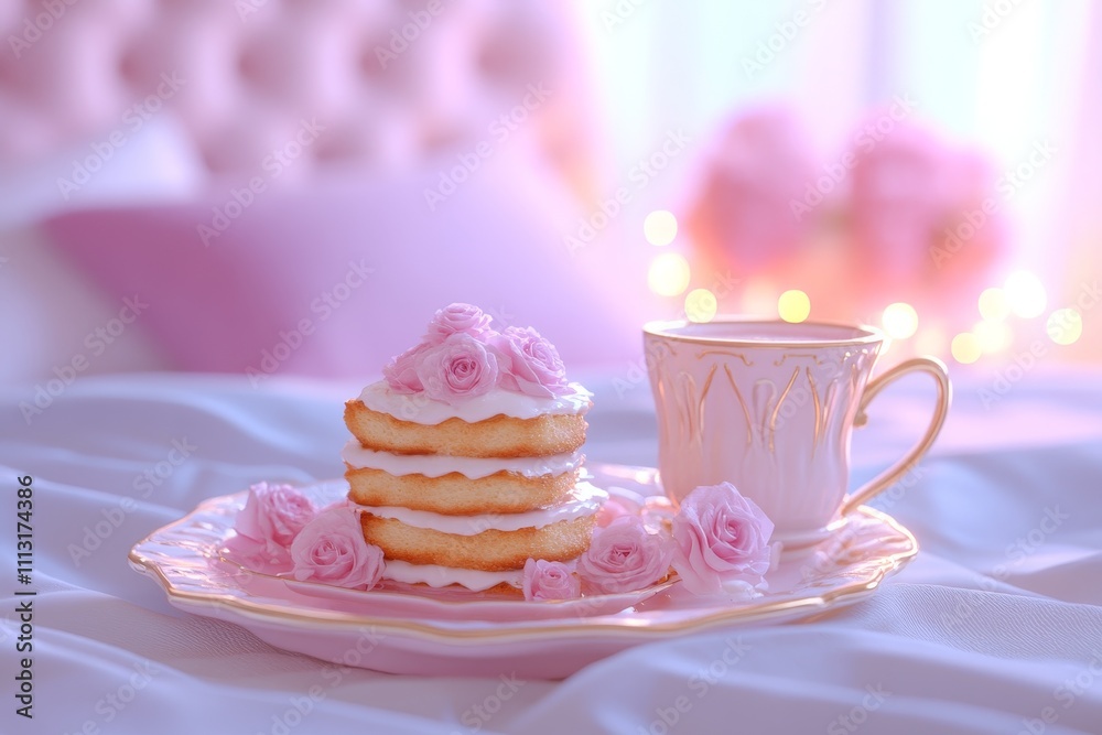 Cozy breakfast in bed with fresh pastries, fruit, and a warm morning vibe Cozy breakfast in bed with fresh pastries, fruit, and a warm morning vibe