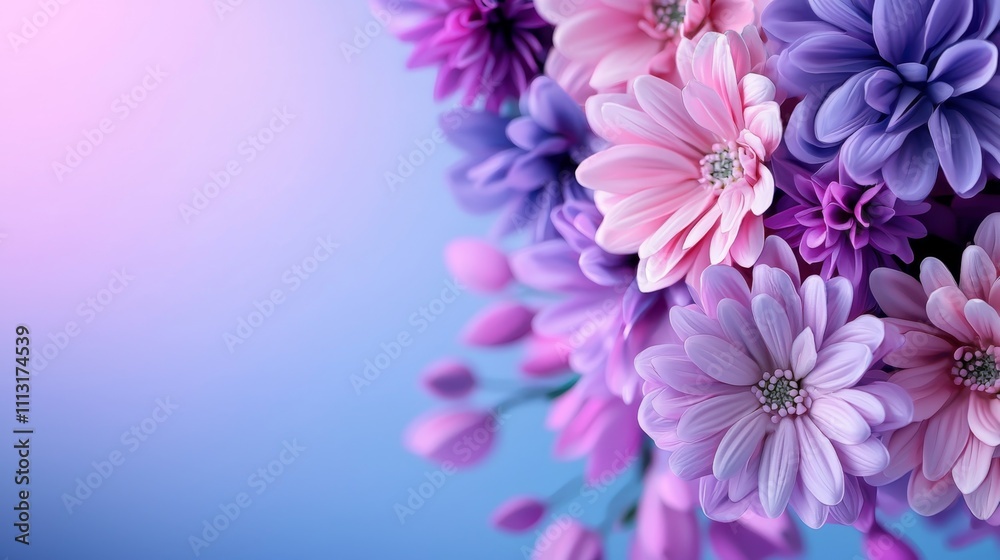 Obraz premium Elegant Soft Pastel Gradient Floral Background with Beautiful Purple and Pink Flowers