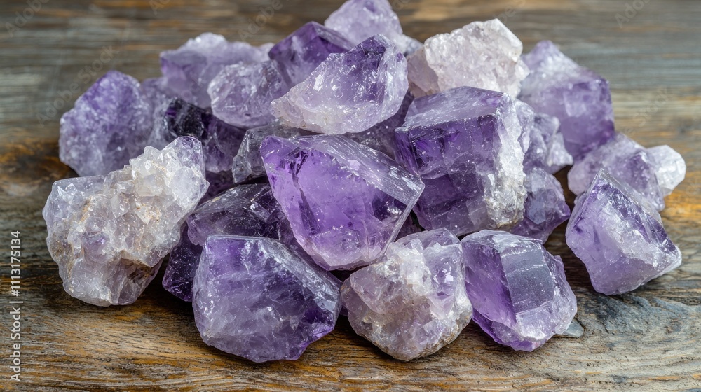 A pile of amethyst crystals with a soft, glowing light illuminating the edges, creating a calming vibe.