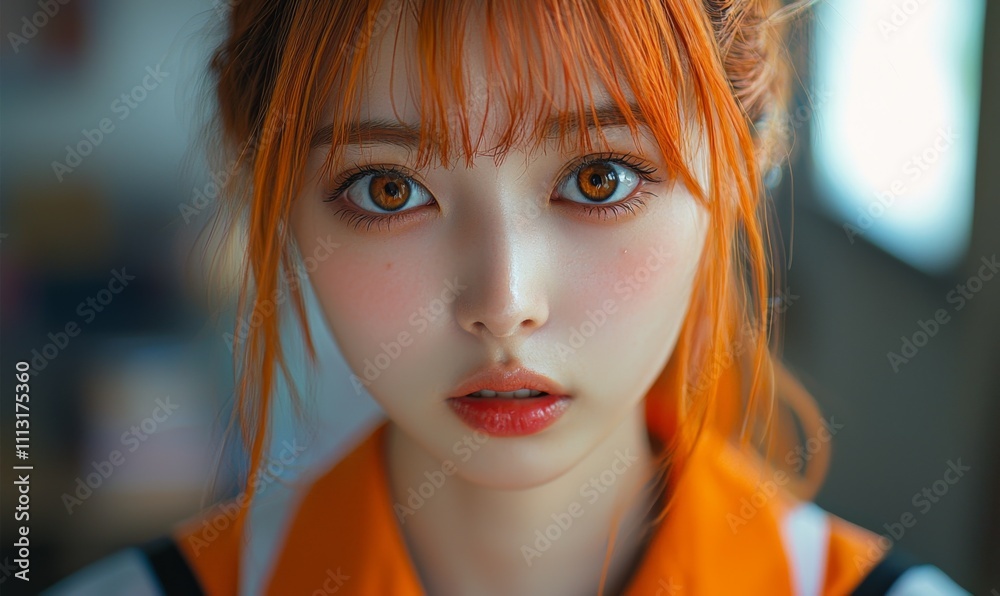 Close-up portrait of a girl with fiery orange hair Close-up portrait of a girl with fiery orange hair