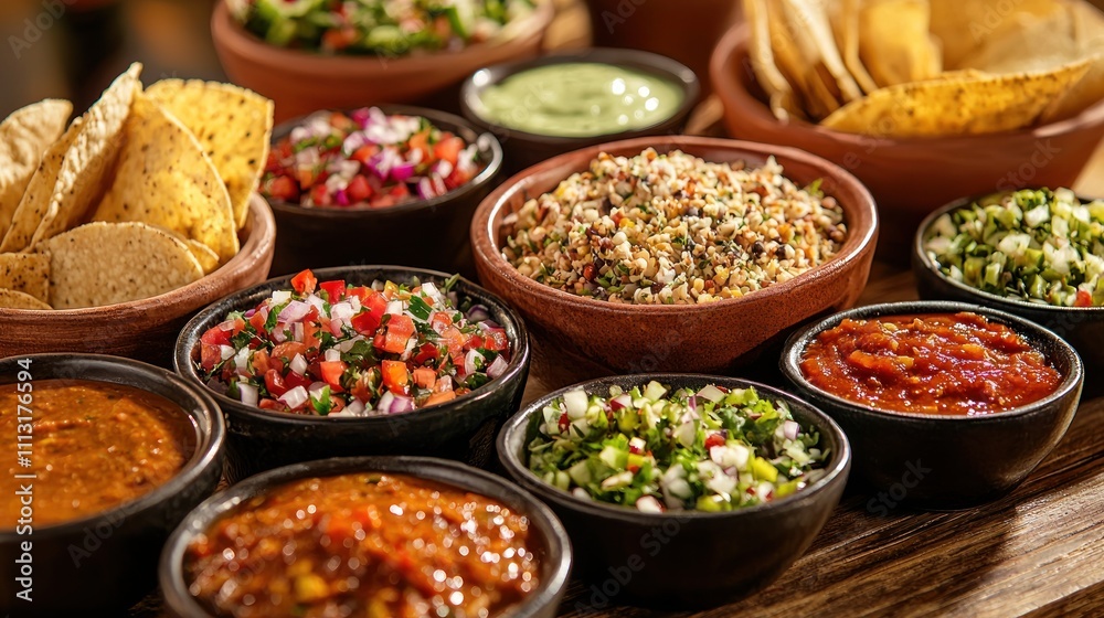 A spread of Chipotle’s signature sauces, including mild, medium, and hot, displayed on a rustic wooden table A spread of Chipotle’s signature sauces, including mild, medium, and hot, displayed on a rustic wooden table