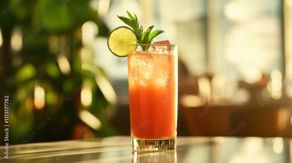 Refreshing cocktail with lime and mint in a sunlit setting. Refreshing cocktail with lime and mint in a sunlit setting.