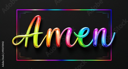 amen colorful calligraphic shining shiny smooth lettering on plain black background photo