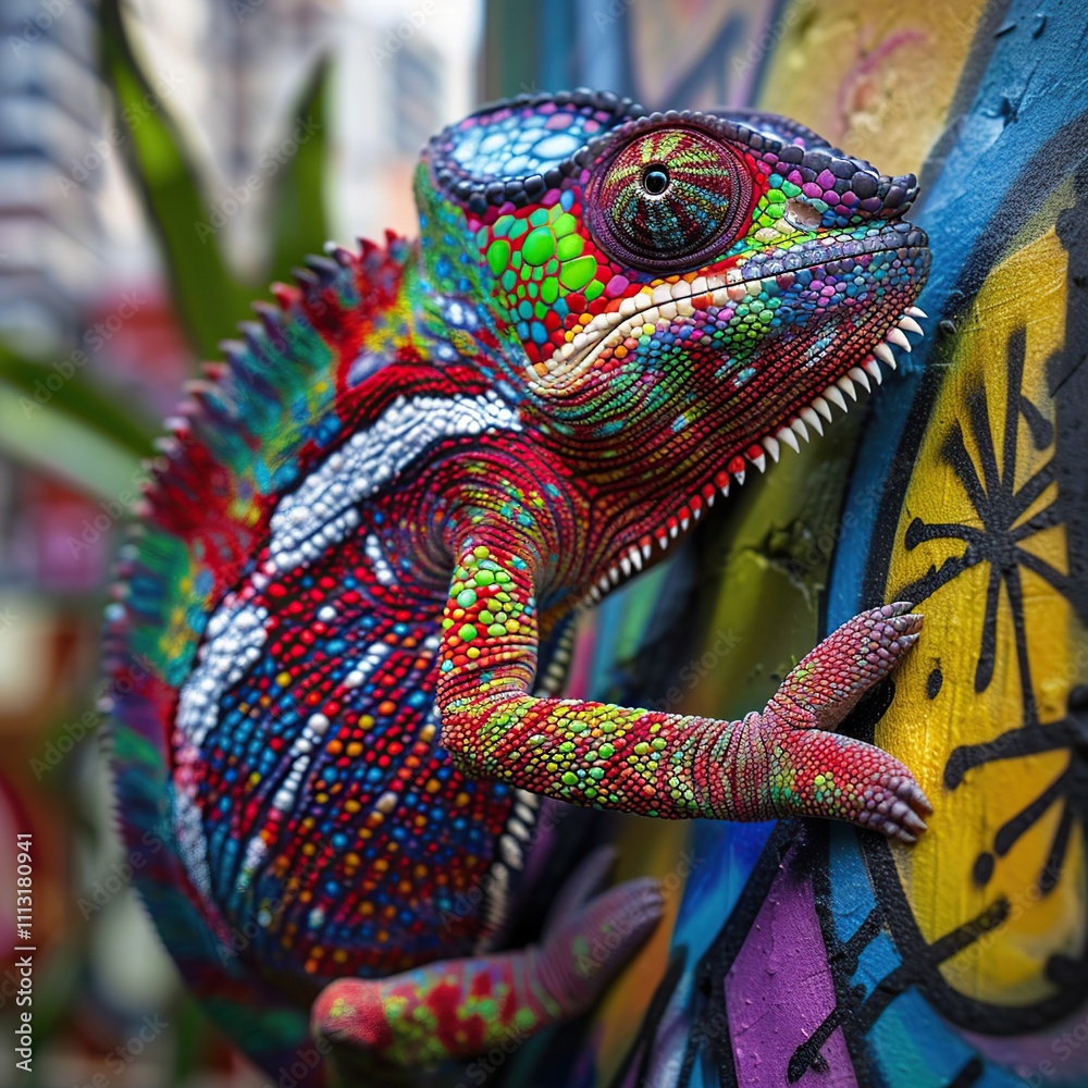 Vibrant chameleon on colorful graffiti wall. Vibrant chameleon on colorful graffiti wall.