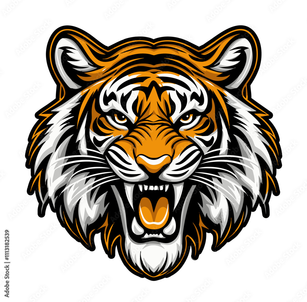 Fototapeta premium Angry tiger roaring with sharp teeth visible.