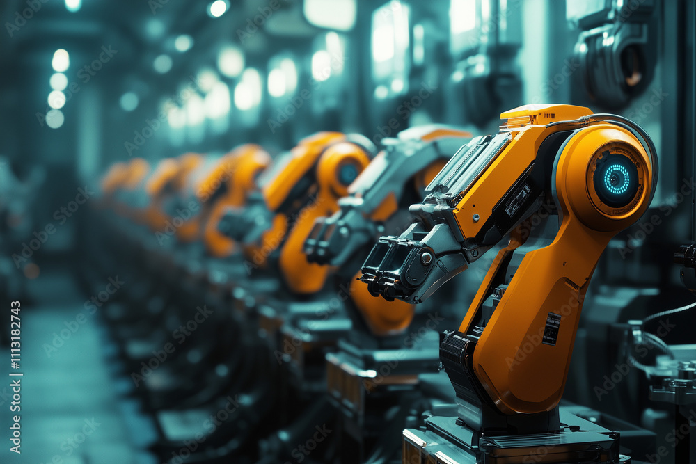 Fototapeta premium Automated High-Tech Production Devices in Modern Factory Workshop