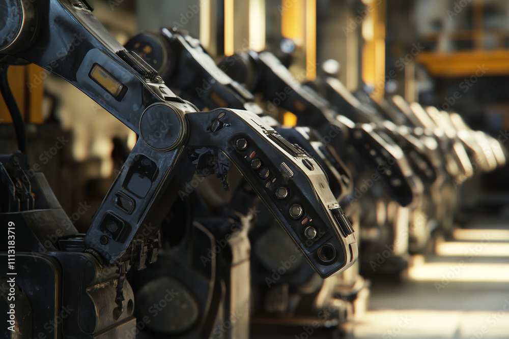 Fototapeta premium Automated High-Tech Production Devices in Modern Factory Workshop