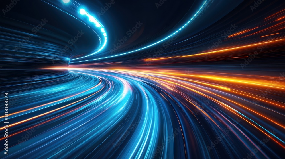 Abstract Speed of Light: A Futuristic Tunnel of Vibrant Blue and Orange Energy Abstract Speed of Light: A Futuristic Tunnel of Vibrant Blue and Orange Energy