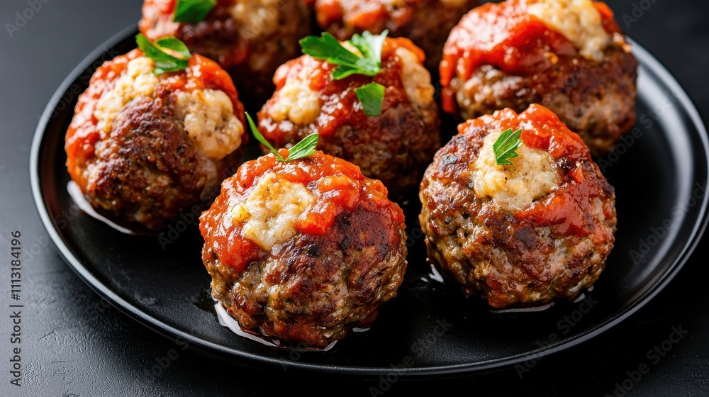 Savory meatballs in tomato sauce close-up culinary photography Savory meatballs in tomato sauce close-up culinary photography