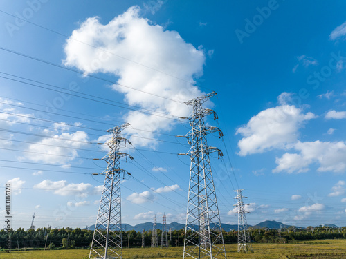 high voltage electrical towers photo