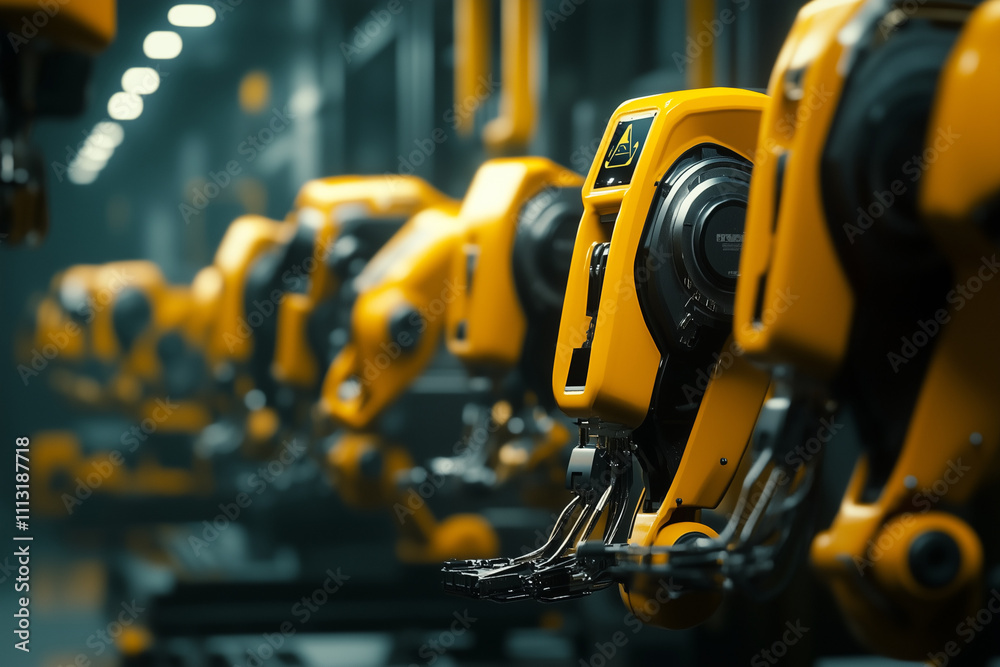 Automated Mechanical Arms in Modern Factory Workshop Automated Mechanical Arms in Modern Factory Workshop