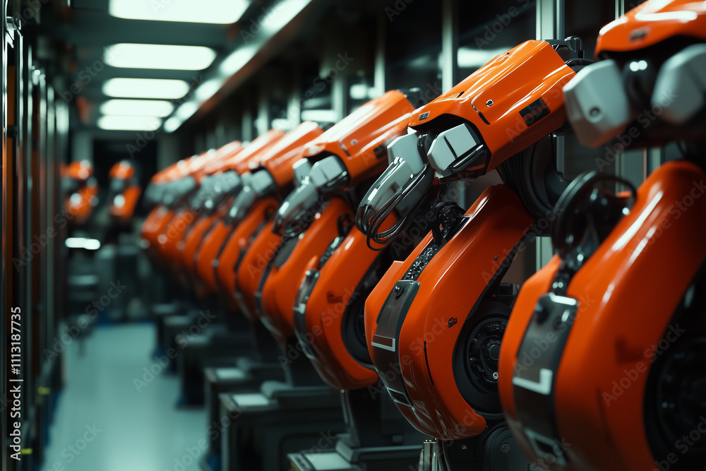 Fototapeta premium Automated Mechanical Arms in Modern Factory Workshop