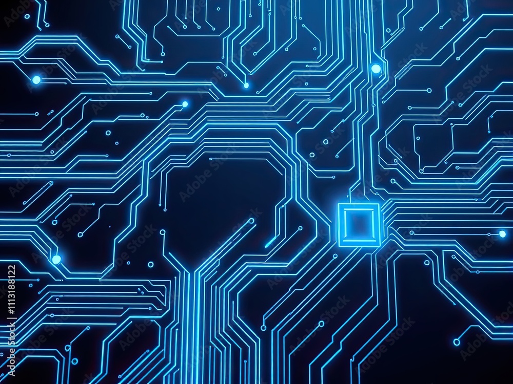Circuit board with glowing blue lines and wires , glow, technology Circuit board with glowing blue lines and wires , glow, technology