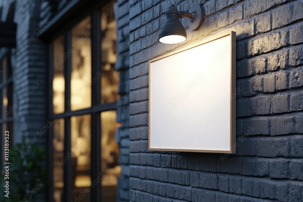 A white wooden blank sign photo frame hanging on the wall A white wooden blank sign photo frame hanging on the wall