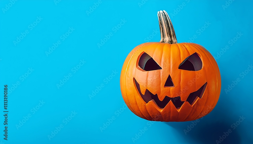 halloween pumpkin on a vibrant blue background halloween pumpkin on a vibrant blue background