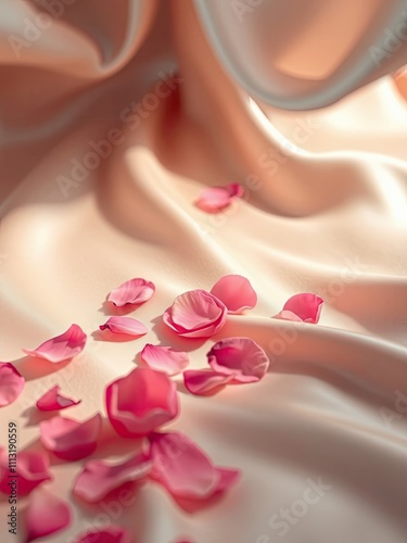 Wallpaper Mural delicate pink rose petals scattered on a soft silky surface, soft silk, floral design, subtle texture, elegant decoration, pink roses Torontodigital.ca