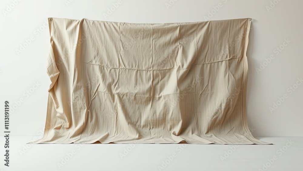 Distressed woven linen fabric with gathered and folded texture, vintage style, fabric wear Distressed woven linen fabric with gathered and folded texture, vintage style, fabric wear