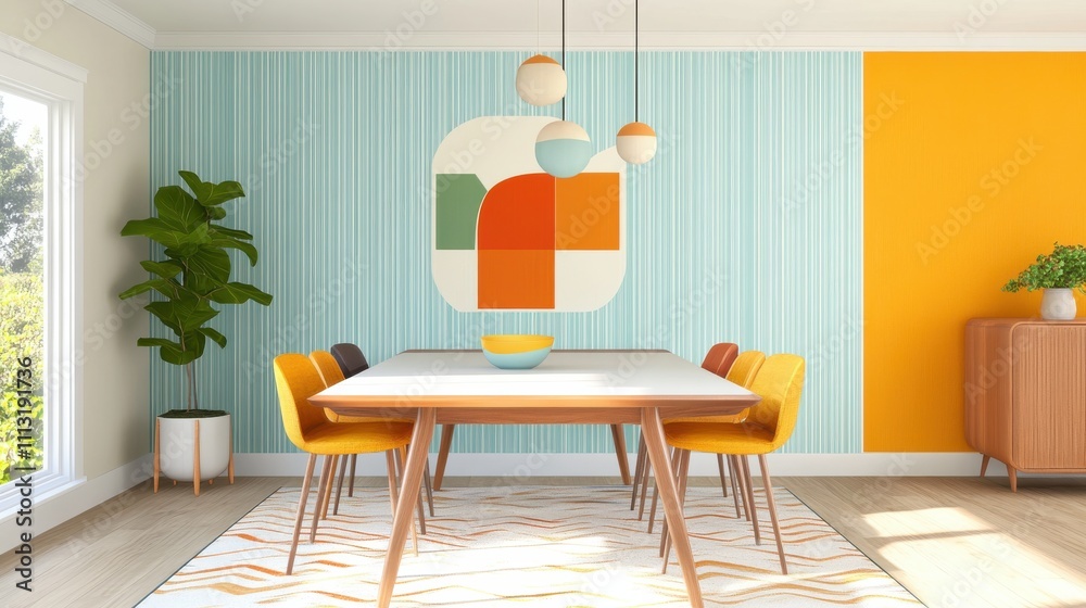 Retro Dining Room with Mid-Century Furniture and Bold Patterns Retro Dining Room with Mid-Century Furniture and Bold Patterns