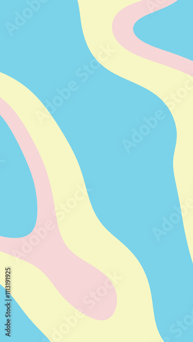 Fotografía Vertical pastel pink, yellow, and blue wavy abstract shapes