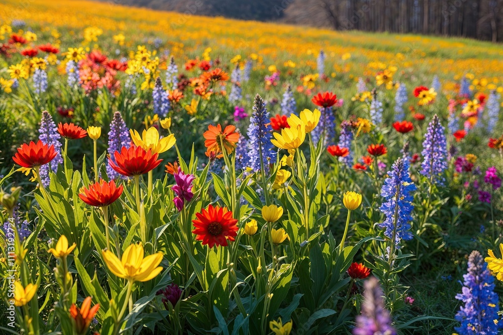 Obraz premium Vibrant Spring Meadow Blooming with Colorful Wildflowers and Sunlight