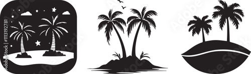 Silhouette of beach palm trees on land, vector silhouette